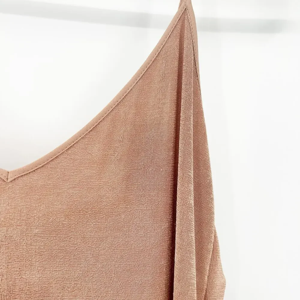 Zara Womens Cocktail Party Coquette V-Neck Slinky Metallic Slip Dress Size M Tan